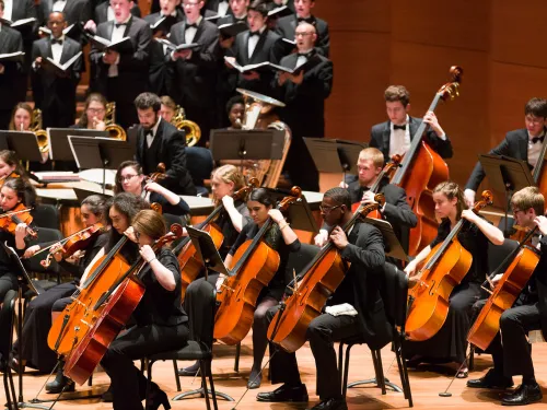 Students playing in an orchestra