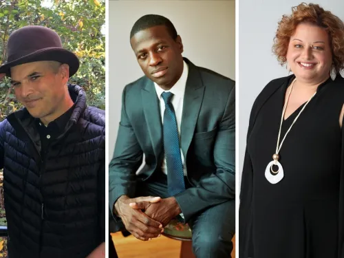 three people in a photo collage