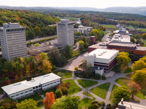 aerial photo of college campus