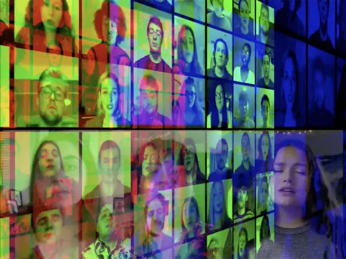 screen from a virtual concert showing the singers