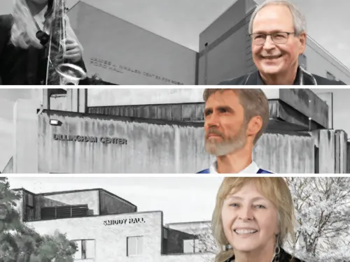 Illustration of three retired professors