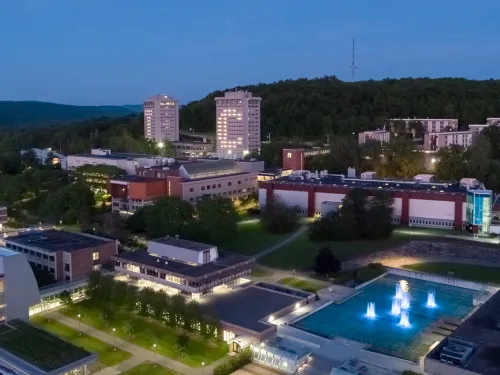 campus aerial at night