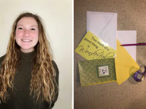 Avery Virkler ’24 and letter-writing materials