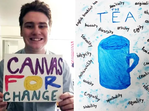 student with a painting