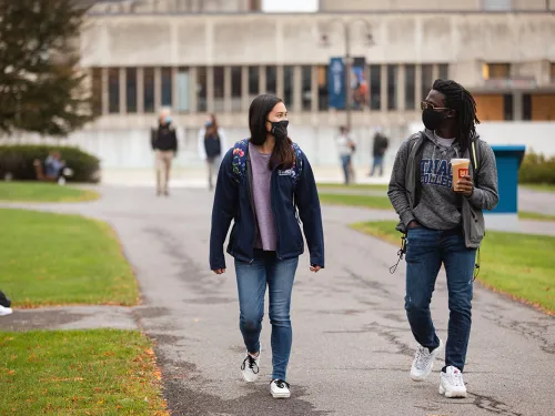 students walking on campus