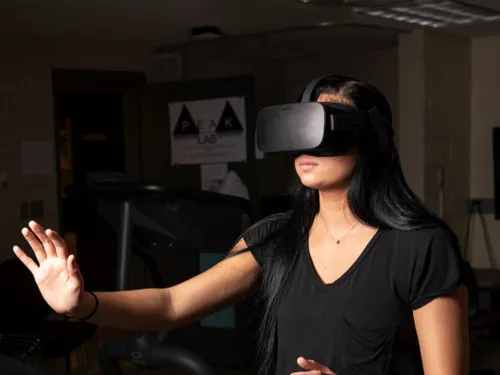 Student wearing VR headset