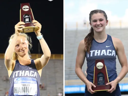 Parley Hannan and Meghan Matheny holding trophies