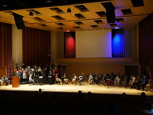 Inside of Ford Hall during Veteran's Day Ceremony