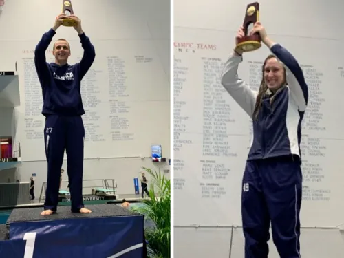 Jack Wadsworth and Ava Lowell holding up trophies