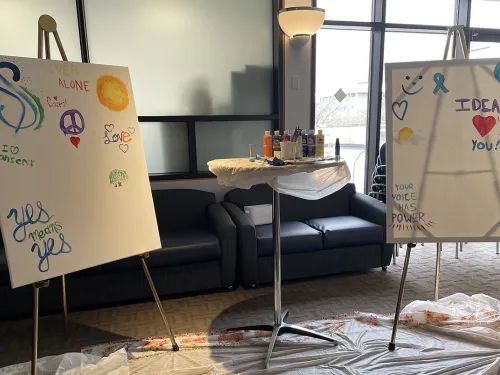 Canvases with painting on them