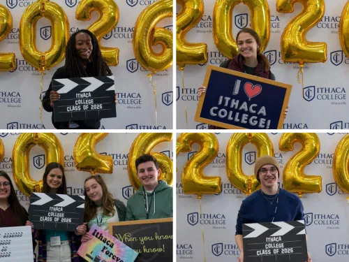 A collage of students in front of 2026 balloons