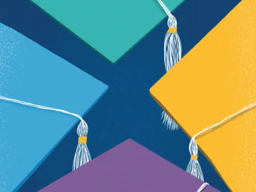 Image of four graduation hats