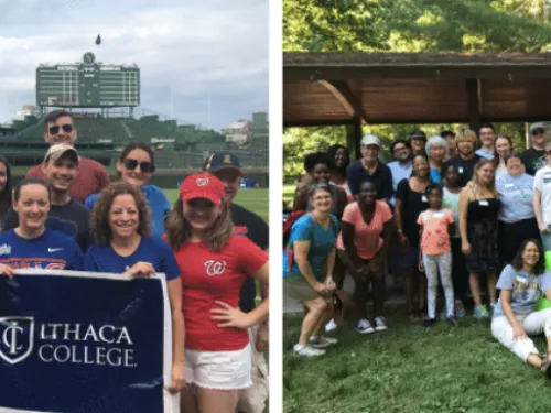 Alumni at Wrigley Field and a park