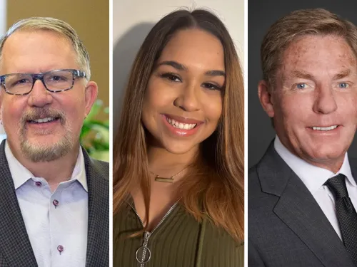 John Neeson ’84, Alexa Rahman ’24 and Kenneth Fisher ’80, Parent ’20 as the new members of the Ithaca College Board of Trustees.