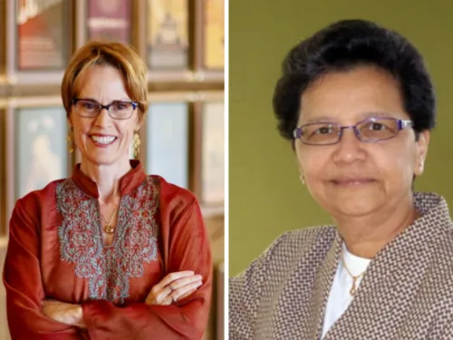 Headshots of Kathleen Mulligan and Alka Bramhandkar 