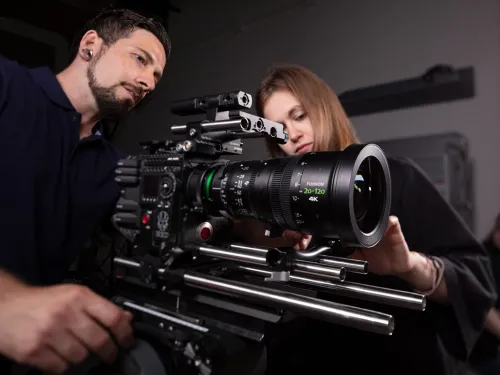 Students working with a camera