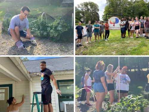 Collage of students working