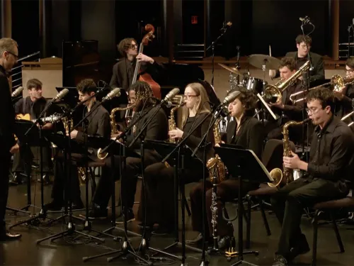 Mike Titlebaum directing the jazz ensemble