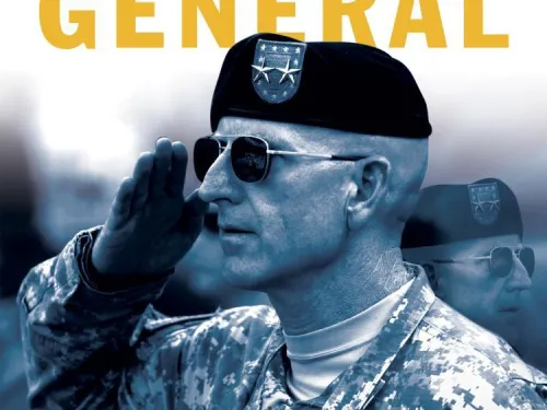 Book cover with man saluting