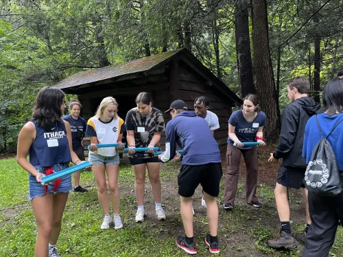 Students working on a team challenge