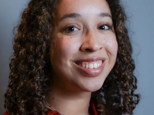 woman wearing red dress