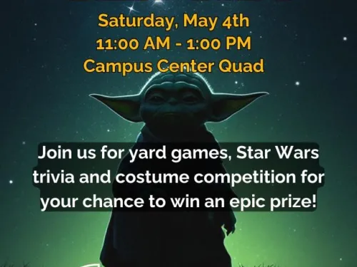 Silhouette of Yoda with words.