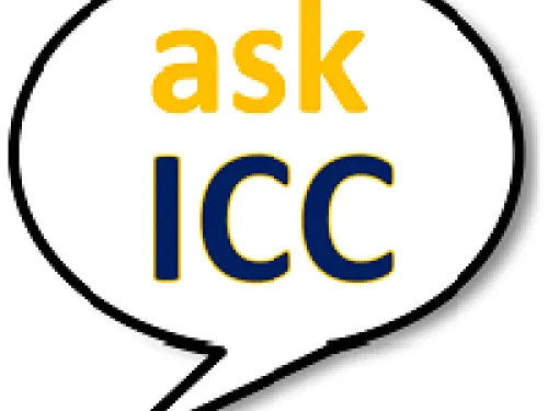 ask I C C talk bubble with icc@ithaca.edu email address
