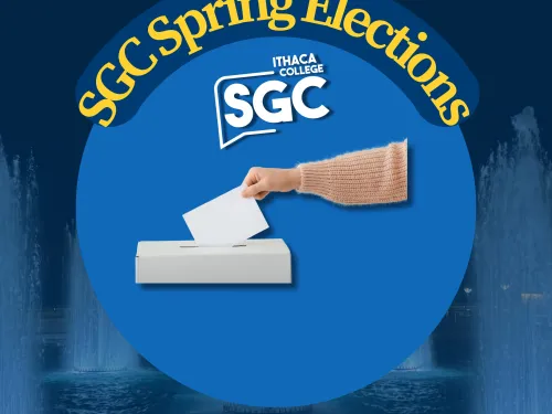 Hand depositing vote into ballot, with SGC Spring Elections as the title