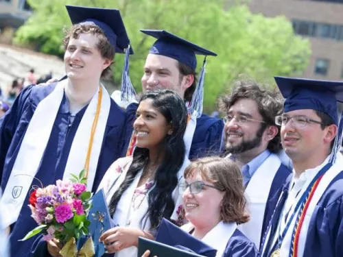 Graduates in caps and gowns.