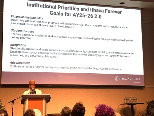 woman standing at a podium