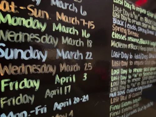 Whiteboard with dates