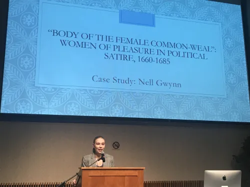 Student speaking at podium