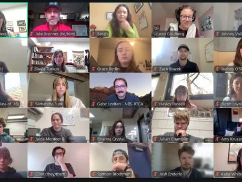 Photo of the zoom link with students and alumni alike.