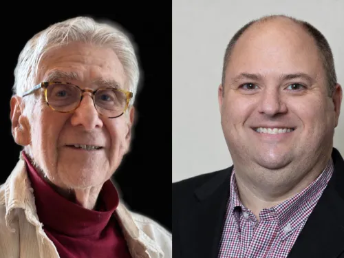 Man on left wearing glasses and man on right in checkered shirt.