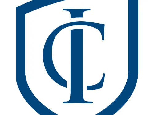 Shield with interlocked letters IC on it.