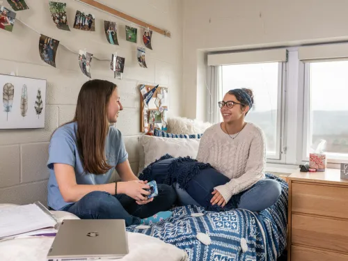 Students sitting in a residential community