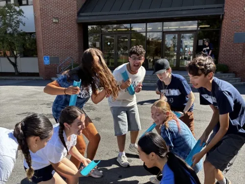 Students doing a team building activity