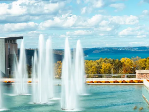 Fountains on a college campus.