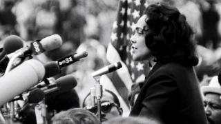 Image of Coretta Scott King at a Civil Rights Rally.