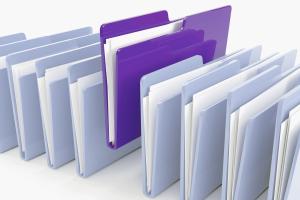 folders lined up with a purple folder slightly above the rest