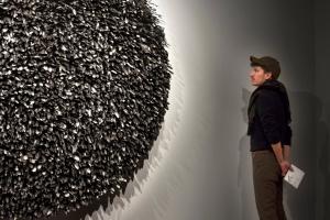 student has existential epiphany in front of an artwork