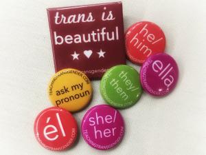Buttons with different pronouns on them