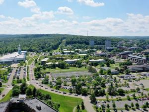 aerial photo of college campus