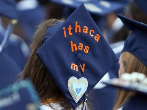 mortarboard with the words "Ithaca has my heart"