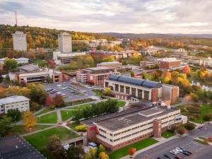 aerial photo of college campus