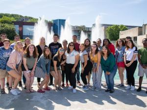 Group of students in front of the IC fountain