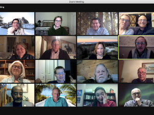 Screenshot of zoom room with School of Business retirees and guests