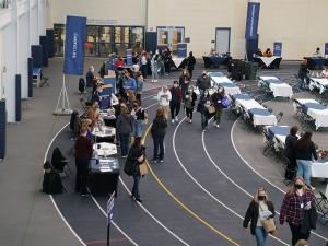 An overhead shot of the admissions event