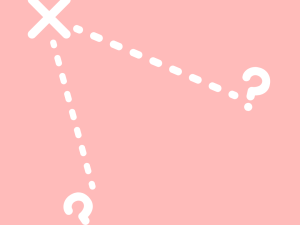Image with pink background and map like a treasure map, one x, two paths leading to question marks.
