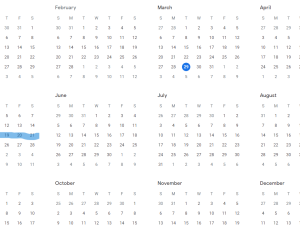 A picture of a calendar with one week in may highlighted